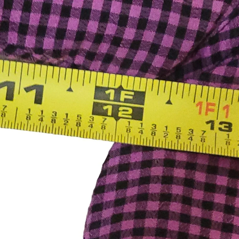Chicos Design Purple Black Checked Gingham100% Silk Button-Up Shirt Sz 1 M - Picture 12 of 16